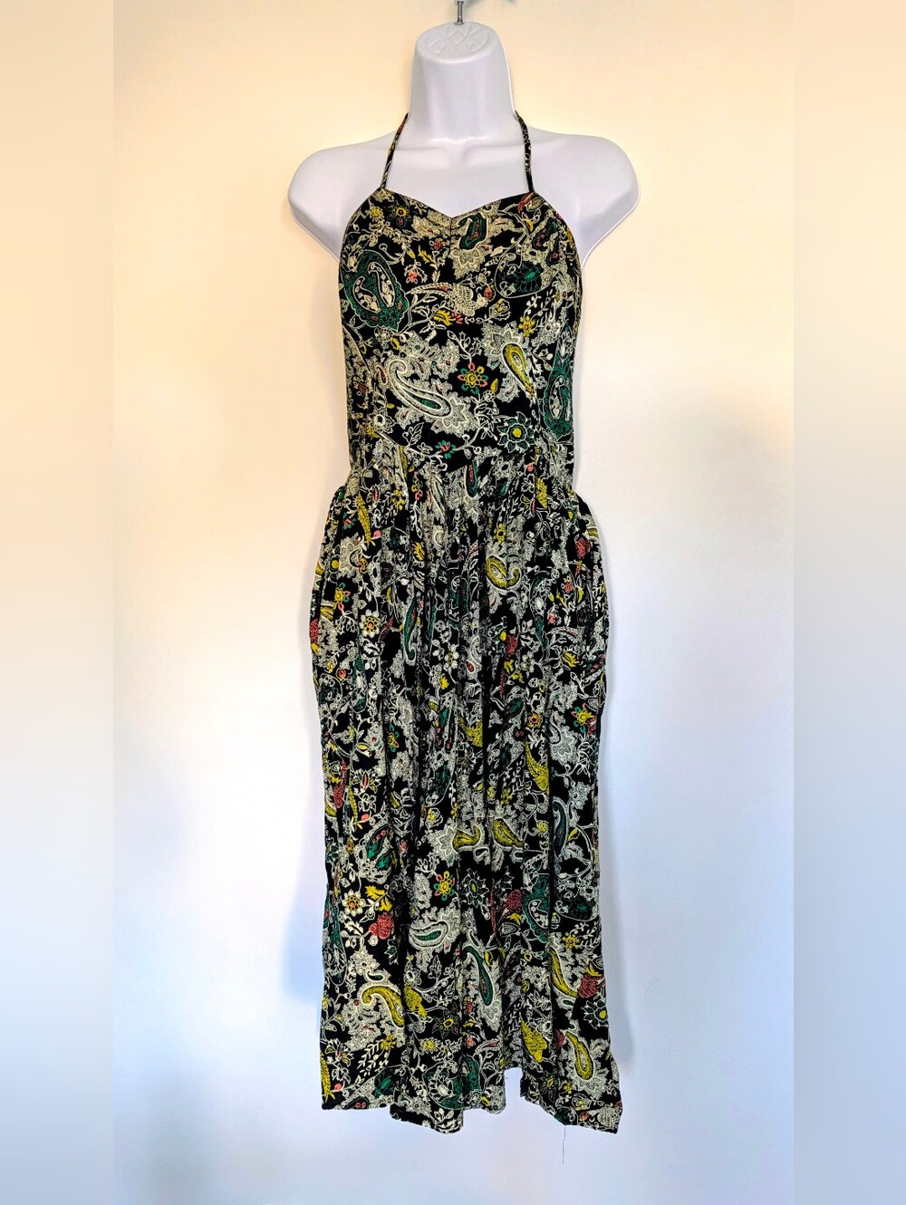 VINTAGE 'Wild Thing San Fransisco' Rayon Batik Paisley Dress w/ Full Skirt